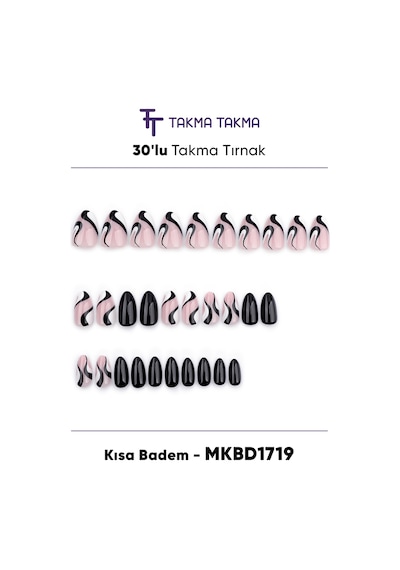 Mkbd1719 Kısa Badem Standart Beden 30'lu Tekrar Kullanılabilir El Yapımı Protez Takma Tırnak
