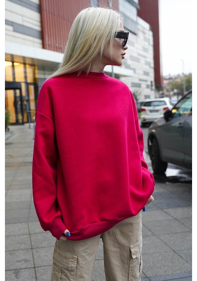 Madmext Madmext MG1559 Bisiklet Yaka Basic Kadın Sweatshirt - Fuşya