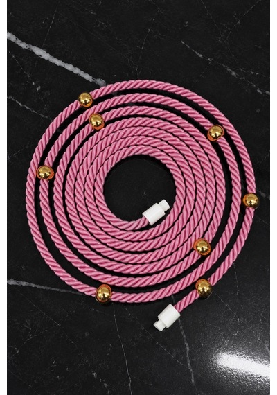 Gül Kurusu Pembe Kruvaze Perde Tavan Korniş Bağlama Halatı - Gold Detay - Perde Süsü - 3 Mt - 1 Adet