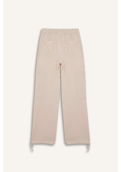 DeFacto Coool Wide Leg Geniş Paça Keten Karışımlı Pantolon Kargo Cepli Yüksek Bel C0964AX24SMBG155