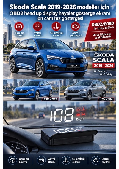 Skoda Scala 2019-2026 Modeller İçin Obd2 Head Up Display Hayalet Gösterge Ekranı Ön Cam Hız Göstergesi