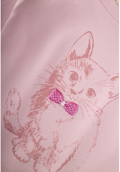Kedi Baskılı Pijama Takım 2-8 Yaş Pudra Pembe Pudra Pembe