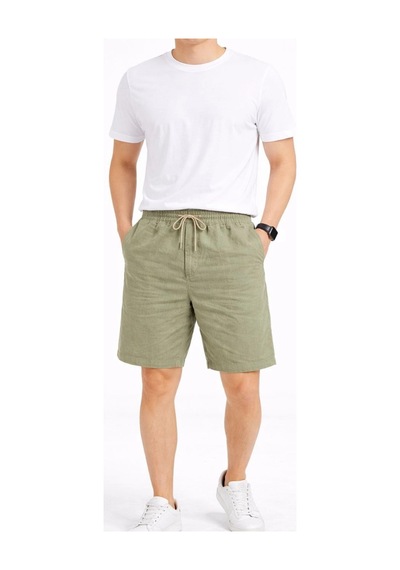 Wear Vexel Erkek Keten Kumaş Cepli Rahat Kesim Bel Lastikli Şort - Mint Yeşili Çok Renkli