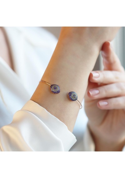 2'li Nazar Mor Taşlı Rose Gold Kaplama Gümüş Kelepçe Gümüş
