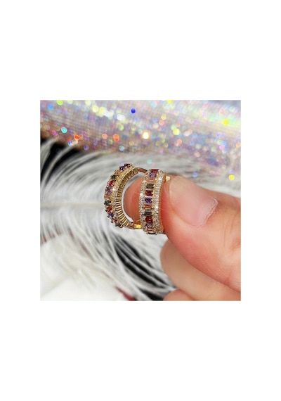 Glitz Gold - Renkli Zirkon Kristal Taşlı Özel Tasarım Şık Işıltılı Parıltılı Moda Hediye Gelin Küpe Siyah