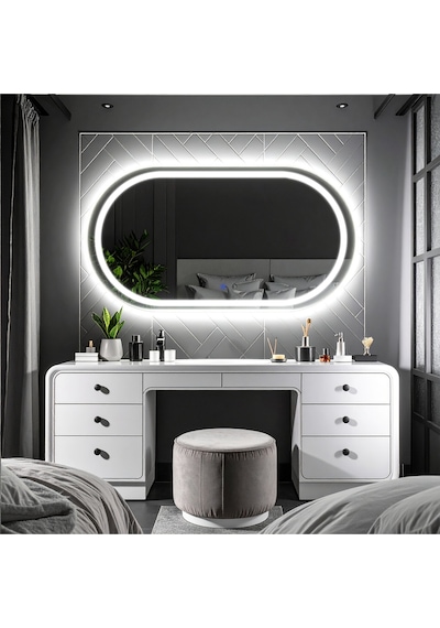 Ovanta Beyaz Led'li Lazer Kumlamalı Lavabo & Banyo Aynası Dokunmatik Sensörlü 100 X 55 Cm