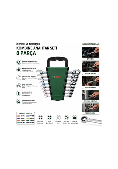 Northcity 8 Parça 8-19 Mm Kombine Anahtar Takımı Plastik Standlı, Taşıma Aparatlı