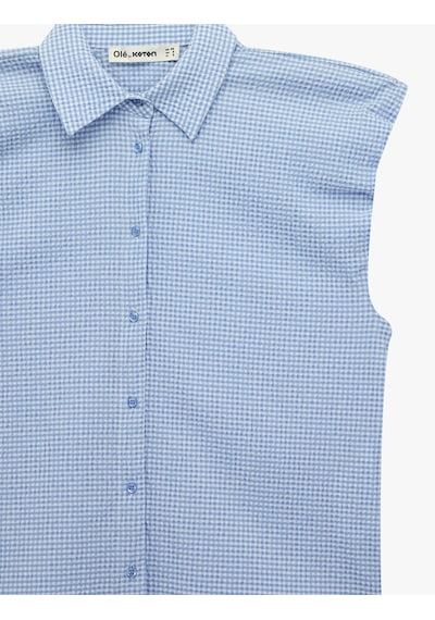 Koton Regular Fit Düğmeli Kareli Klasik Yaka Kolsuz Gömlek Mavi Ekose 6sal60219ıw