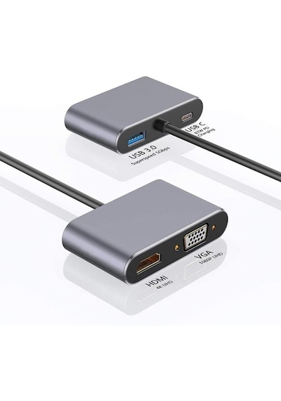 4in1 Type-c To 4k Ultra Hd Hdmı/ Vga/ Pd Şarj/ Usb3.0 Macbook Uyumlu Çoklayıcı Adaptör
