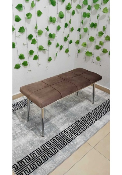 Özcan Metal Krom Metal Ayaklı Metal Kasalı Bench Mutfak Salon Antre Yatak Odası Puf Bank Kahverengi