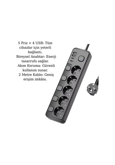 5 Priz + 4 Usb 2 Type-c Akım Korumalı Anahtarlı Uzatma Kablosu - 2 Metre - Enerji Tasarruflu Priz Bir Diğer Cihazın Fişini Takarak Blok / Mutfak Kullanımı 5 Priz + 4 Usb 2 Type-c Akım Korumalı Anahtarlı Uzatma Kablosu - 2 Metre - Enerji Tasarruflu Priz Bir Diğer Cihazın Fişini Takarak Blok / Mutfak Kullanımı