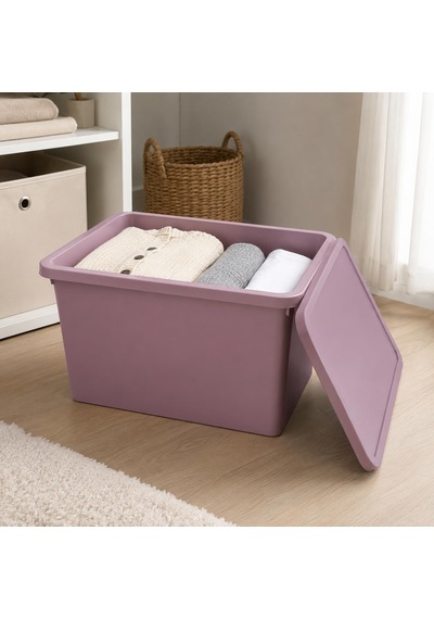 20 Litre Kapaklı Plastik Depolama Kutusu Organizer Kutu Çok Amaçlı Düzenleyici Saklama Kutusu E Pembe