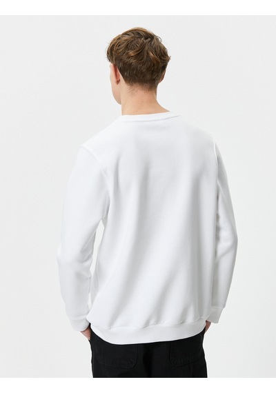 Koton Bisiklet Yaka Sweatshirt Soyut Baskılı Uzun Kollu Ribanalı Beyaz 4wam70426mk Beyaz