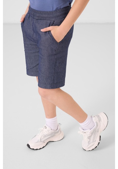 Koyu Mavi-kot Lacivert Pamuklu Oversize Fit Dokuma Hafif Esnek Chino Erkek Çocuk Şort Takım - 11279 Koyu Mavi
