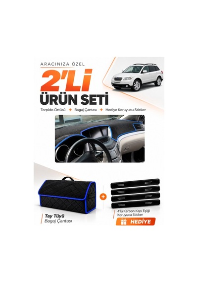 E-biz Subaru Trıbeca 2005-2014 Uyumlu Torpido Örtüsü + Tay Tüyü Bagaj Çantası - Siyah-mavi - Su007