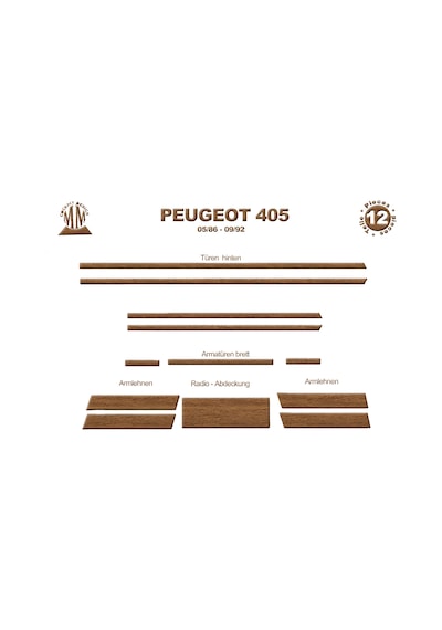 Peugeot 405 Torpido Kaplama 1986-1992 12 Parça Açık Meşe