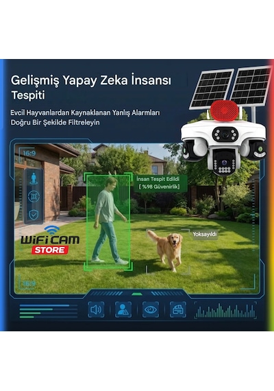 Tüm Lenslerde Hareket Algılama 4 Kameralı 4g Solar Kamera Aov 7/24 Kayıt