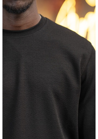 Dorss Regular Fit Armürlü Bisiklet Yaka Likralı Mevsimlik Sweatshirt Siyah