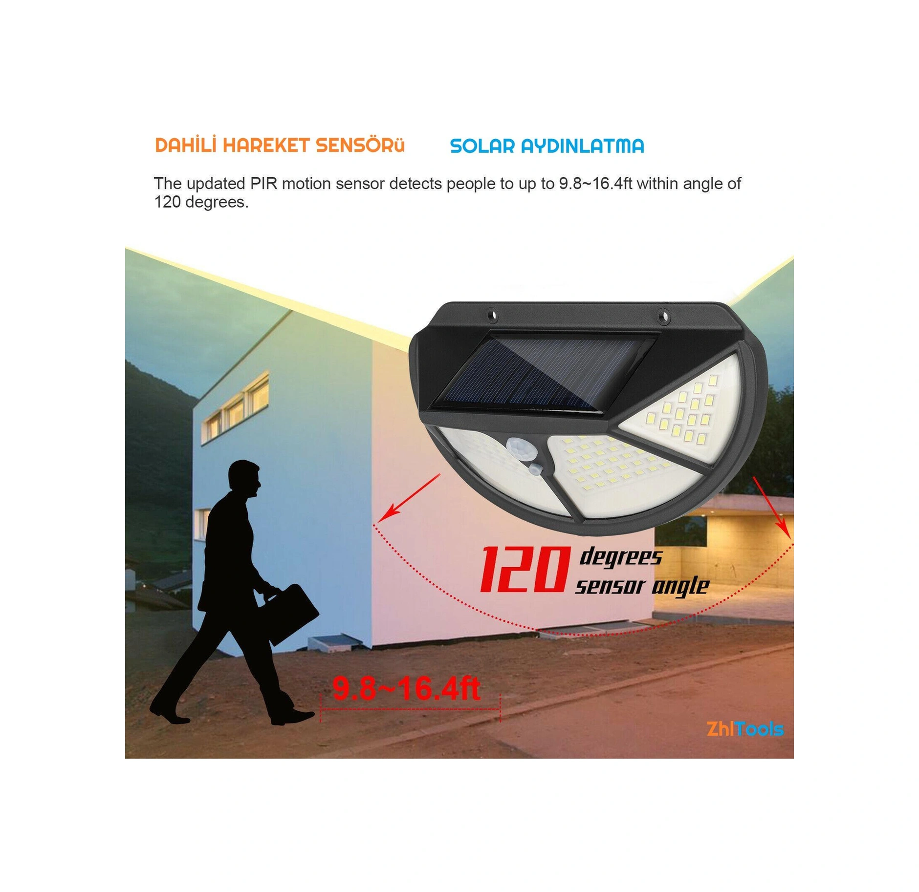 Zhltools Güneş Enerjili Hareket Sensörlü 102 Led Bahçe Lambası Solar