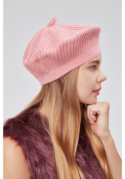 Derikem Kadın Kışlık Şık Fransız Ressam Düz Örgü Bere Şapka Pembe