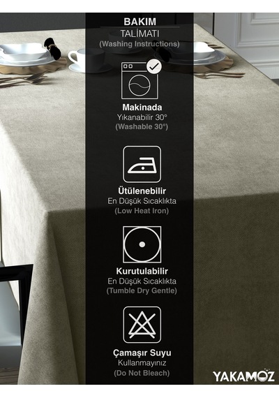 Kum Beji Kadife Dokulu Masa Örtüsü Dertsiz Velvet Touch Serisi Kum Beji