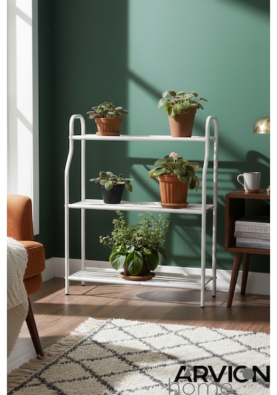 Modern Beyaz 3 Katlı Metal Mutfak Ve Dekoratif Saksılık Çiçeklik Dayanıklı Raflı Stand-organizer Beyaz