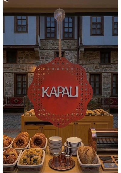 Hazeran Rattan Desenli Modern Açık/kapalı Tabelası - Kırmızı