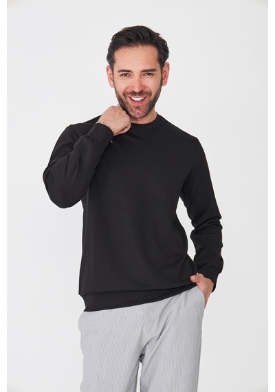 White Stone Siyah Sıfır Yaka Uzun Kollu Basic Sweatshirt