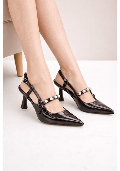 Modaonn Kadın Sivri Burun İnci Detaylı Slingback İnce Topuk Rugan Ayakkabı Kahverengi Modaonn Kadın Sivri Burun İnci Detaylı Slingback İnce Topuk Rugan Ayakkabı Kahverengi