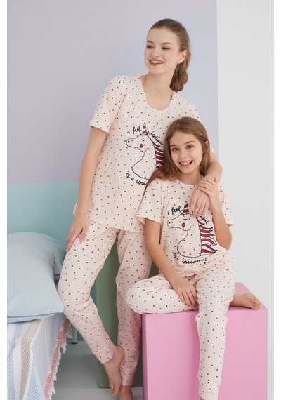 Siyah İnci Pamuklu Örme Pijama Takım 24117046 Çok Renkli