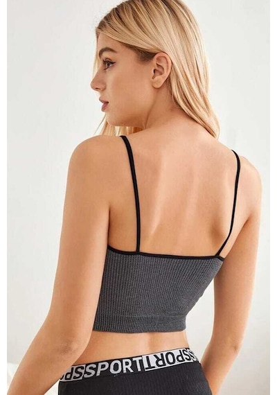 Epilons Zenvial Kadın Anstrasit Gri İp Askılı Crop Top Bluz Zenviall2