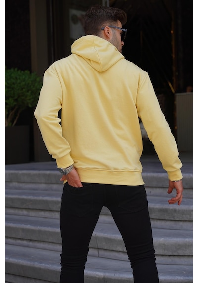 Madmext Sarı Kapüşonlu Nakışlı Erkek Sweatshirt 6145-sarı Sarı