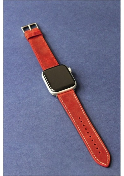 Apple Uyumlu  Watch Kordon Deri Crazy Kırmızı 38-40-41 Mm