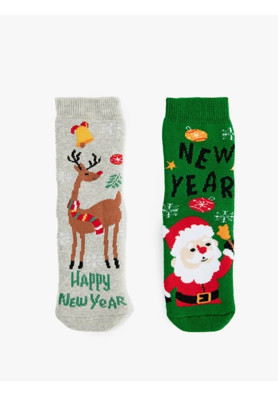 Koton Noel Baba Ve Geyik Desenli 2'li Çorap Seti Multıcolor 7wkb80048aa Mavi