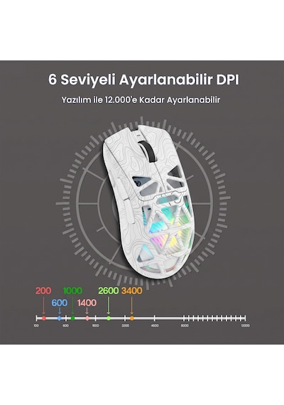Aula Sc620 Paw3311 Sensör 12000 Dpı 1000hz Kablolu Ve Kablosuz Gaming Oyuncu Mouse Desenli Beyaz