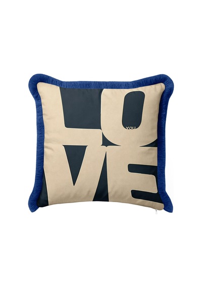 Love Modern Lüx Saçaklı Yastık Kılıfı-navy Geometrik Mavi Bej Kombinasyonlu Püsküllü Kırlent Kılıfı Çok Renkli