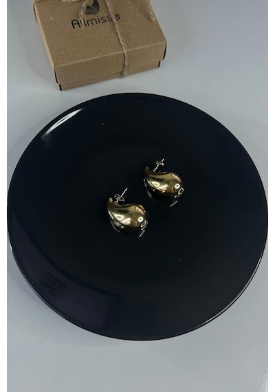 Gold Kaplama Damla Model Çelik Küpe Gold