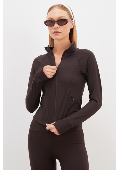 Fullamoda Parmak Geçirmeli Dalgıç Kumaş Slim Fit Ceket Kahve