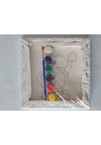 Dinozor Desenli Tuval Boyama Seti 20x20 Cm Boya & Fırça Dahil