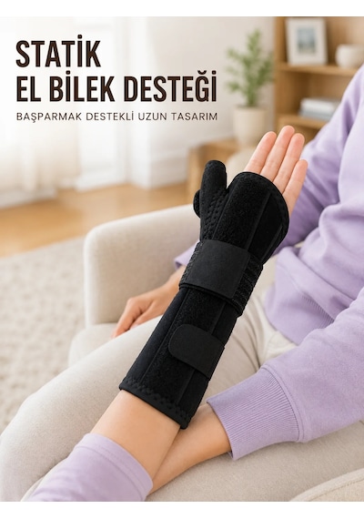 Başparmak Destekli El Bilek Ateli Metal Destekli Statik Bileklik Ayarlanabilir Siyah