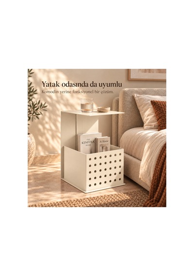 Frame Metal Yan Sehpa Modern Tasarım Depolama Hazneli Yan Sehpa Krem - 935176377 Krem