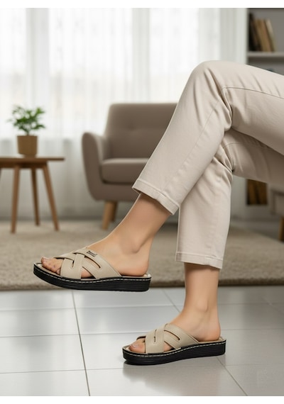 Vojo Aw2 Ortopedik Yumuşak Hafif Taban Kadın Terlik 267800001882 15 Krem Krem