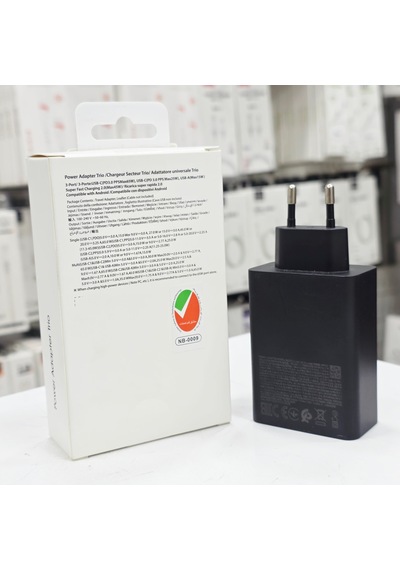 65w Pd Üçlü Hızlı Şarj Adaptörü - Super Fast Charging Destekli, 2x Type-c 1x Usb-a 3 Portlu Şarj Başlığı Siyah