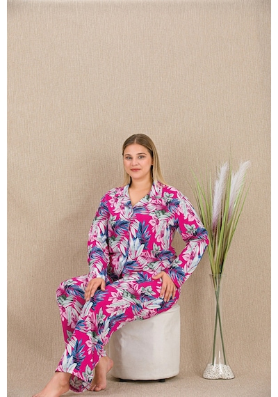 Hrşytrend Herşeytrend Büyük Beden Renkli Yaprak Desenli Düğmeli Uzun Kol Viskon Pijama Takımı Görsel Hrşytrend Herşeytrend Büyük Beden Renkli Yaprak Desenli Düğmeli Uzun Kol Viskon Pijama Takımı Görsel