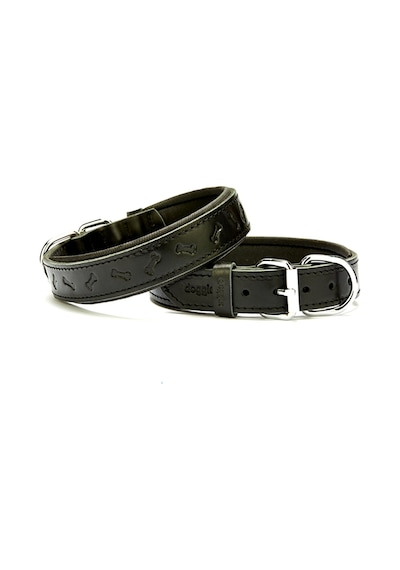 Kemik Desenli Deri Köpek Boyun Tasması 3x42-50cm - Black Siyah