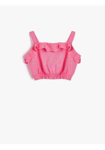 Koton Crop Keten Bluz Askılı Fırfır Detaylı Pembe 4smg60019aw Pembe