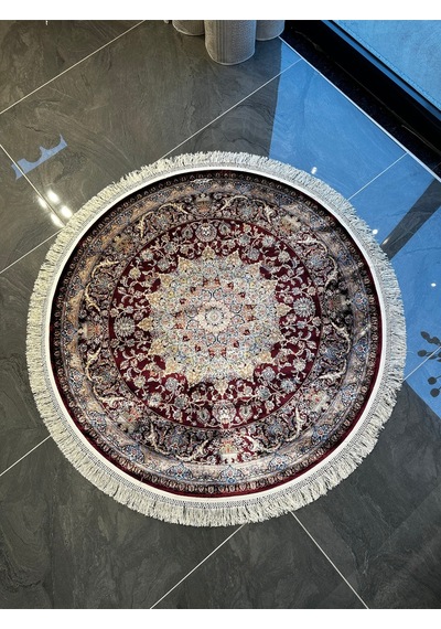 Orfe İpek Tuşeli Halı Salon Halısı, Oturma Odası Halısı, Antre Giriş Halısı Yuvarlak Kırmızı