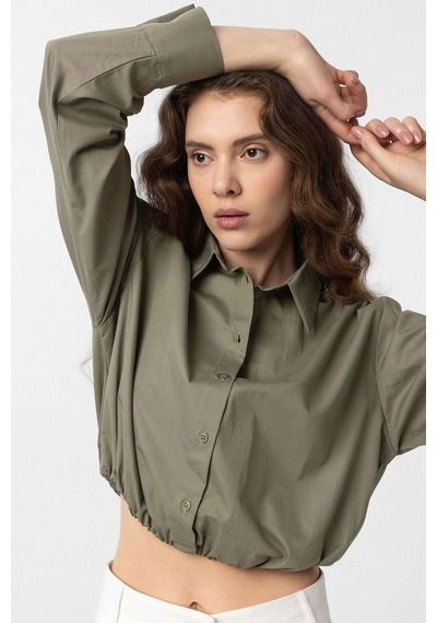 Antioch Crop Poplin Kadın Gömlek Haki