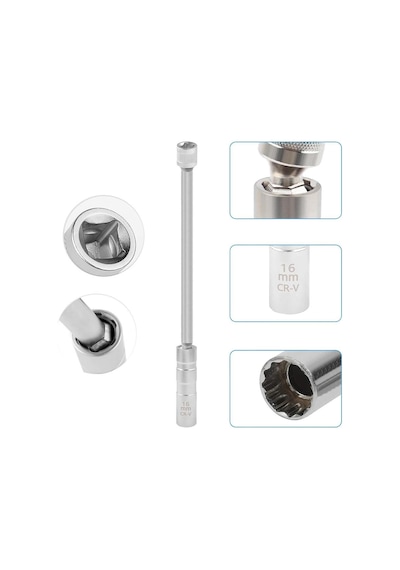 6562 Mafsallı Mıknatıslı 12 Köşe 3/8" Uzun Buji Lokma 16 Mm