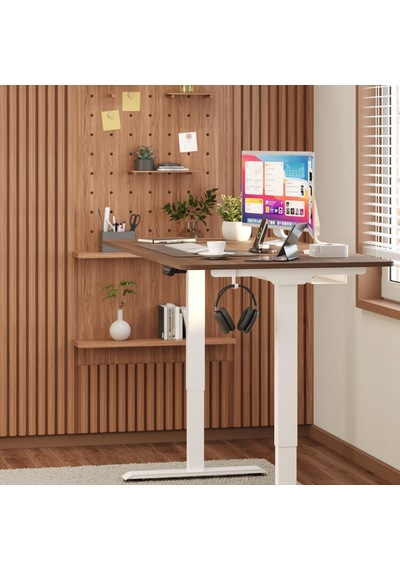 Tr Uprise Comfort Çift Motorlu Yükseklik Ayarlı Masa 72 121 Cm - Beyaz Beyaz Ayak/ceviz Tabla, 120x60 Cm Diğer